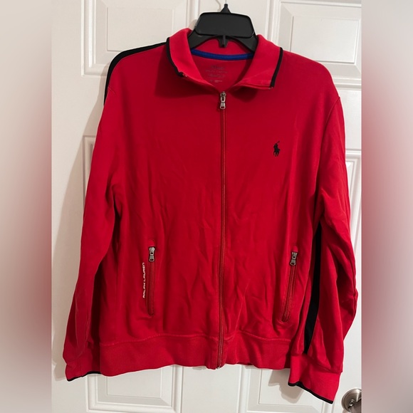 Polo Ralph Lauren Other - Polo Ralph Lauren Men M Red Black Full Zip Sweatshirt Track Jacket Sporty Preppy